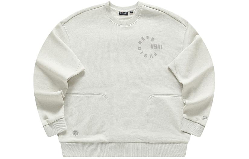 FILA FUSION LIFE Unisex Knitted Crewneck Sweatshirt in White & Gray T11U413205F-MG