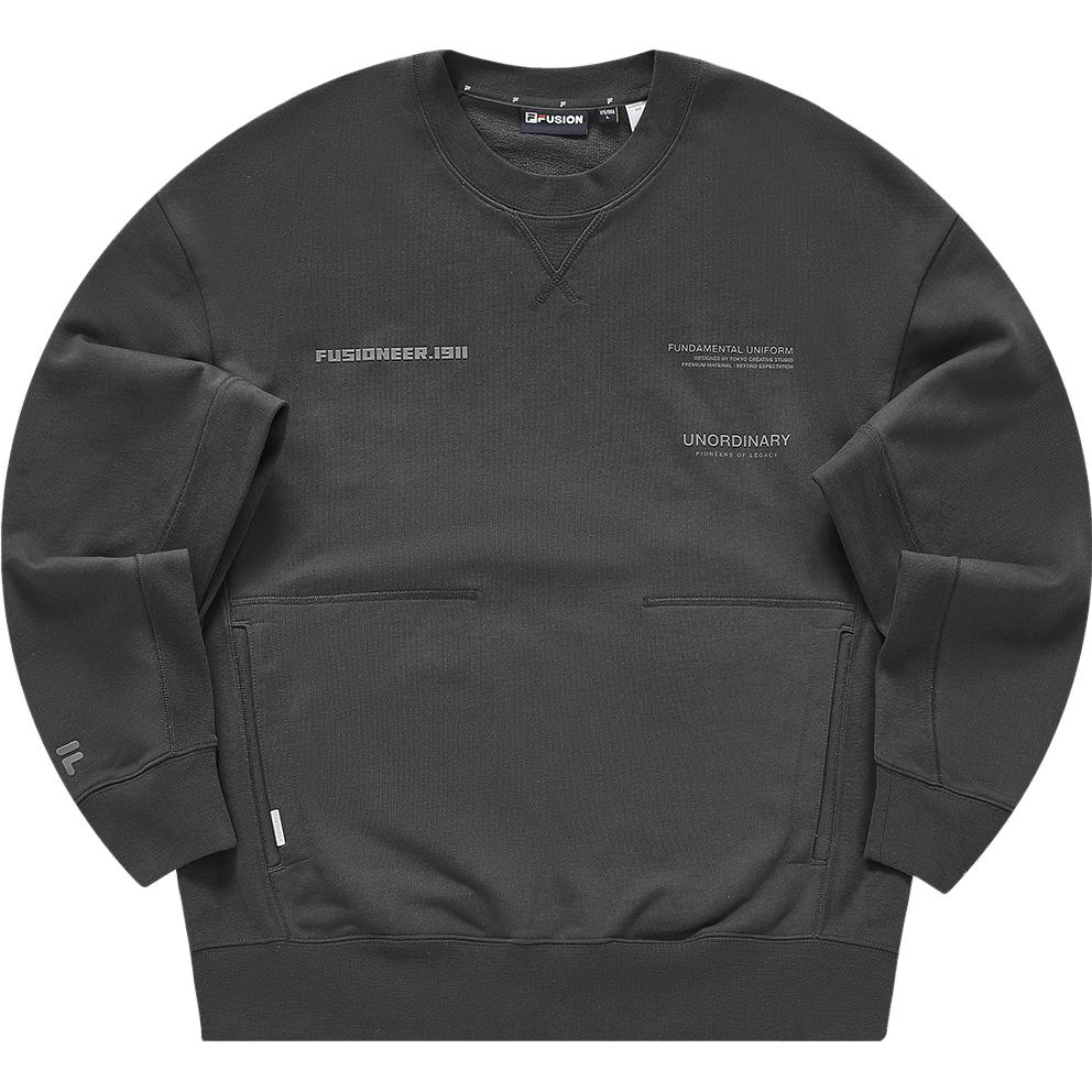 FILA Fusion Life Unisex Oversized Cotton Knit Pullover Sweatshirt Black T11U343201FBK