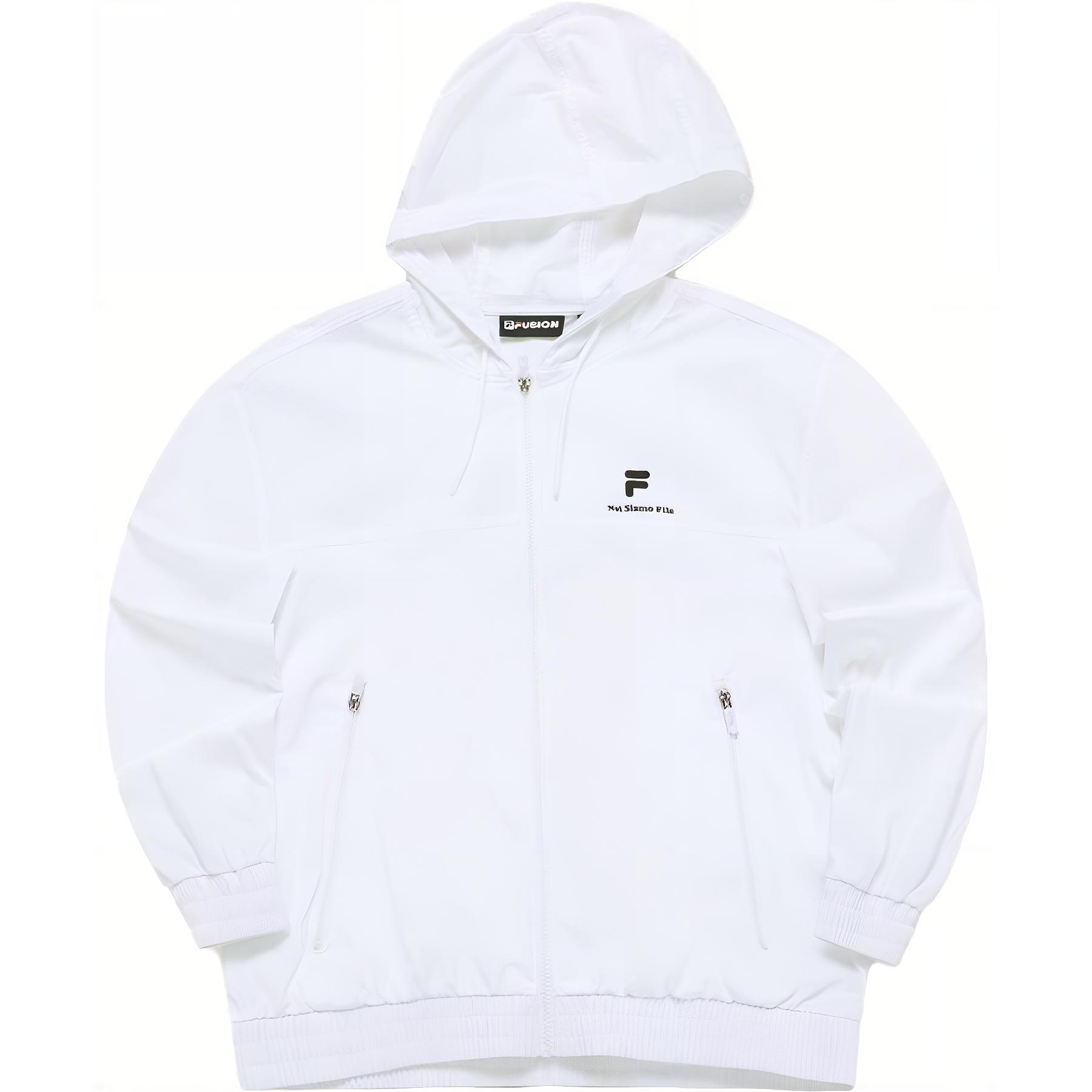 FILA FUSION LIFE White Hoodie with Letter Print and Zipper Design T11M333702F-WT