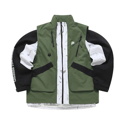 FILA FUSION Logo Colorblock Relaxed Fit Jacket Two-Piece Set - Cold Lime Green T11M341701F-GN