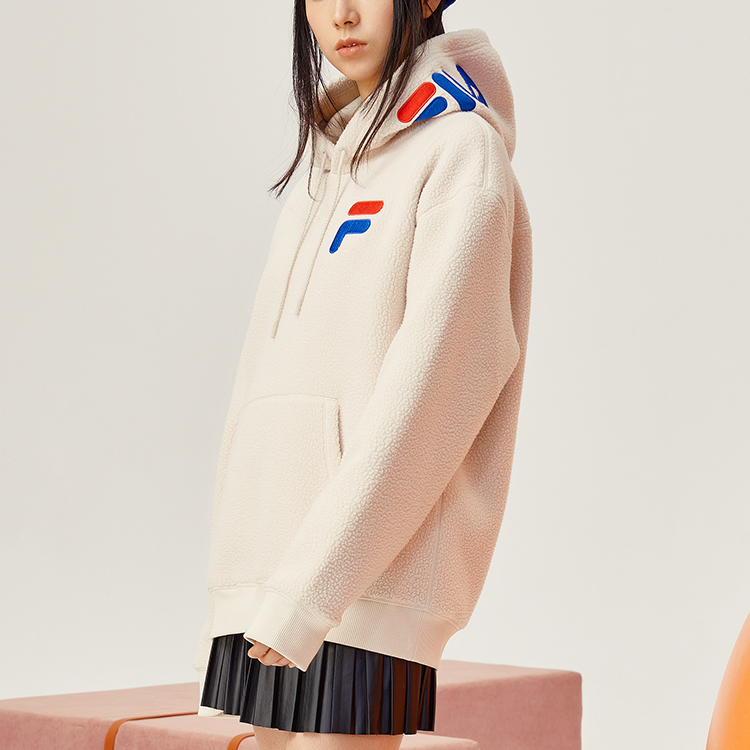 FILA FUSION Logo Print Fleece Pullover Hoodie Unisex Off-White T11U146201FIV 圖 5