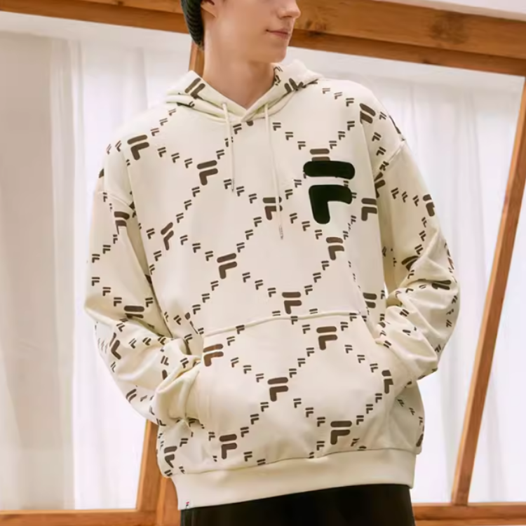 Shop FILA FUSION 復古白男女連帽衛衣 休閒街頭潮流款 T11U216205FIV