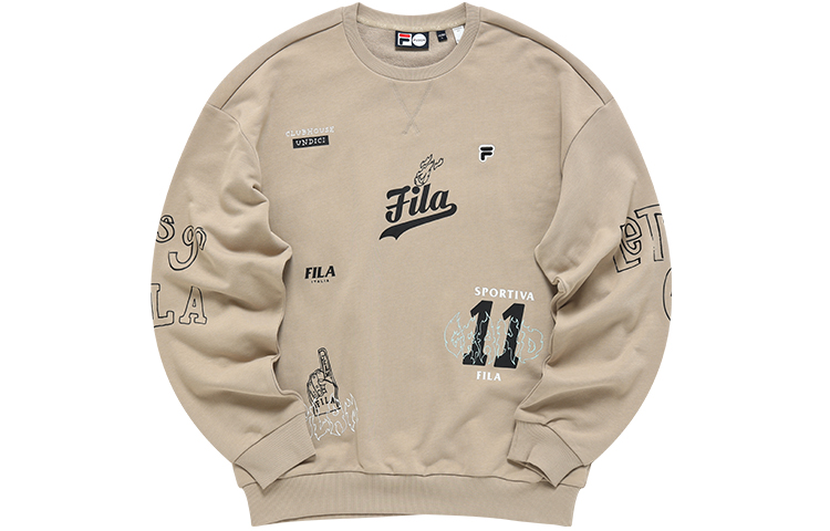 FILA FUSION Loose Fit Pullover Sweatshirt with Logo Print in Khaki T11M142202FDK