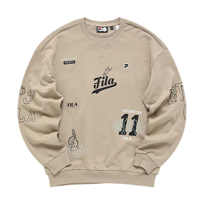FILA FUSION Loose Fit Pullover Sweatshirt with Logo Print in Khaki T11M142202FDK