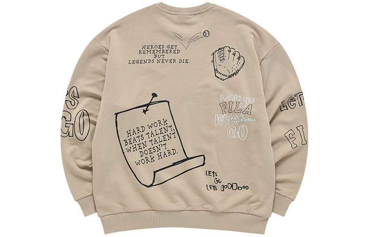 Lookbook FILA FUSION 寬鬆版型卡其色Logo印花套頭衫 T11M142202FDK