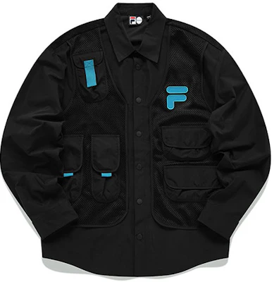 FILA Fusion 户外多口袋夹克 黑色休闲外套 T11M133402F-BK Order FILA Fusion 户外多口袋夹克 黑色休闲外套 T11M133402F-BK