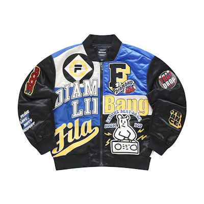 FILA FUSION Oversized Colorblock Letter Print Puffer Jacket - Black (). T11M342901F-BK