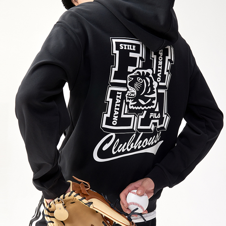 Details for FILA FUSION 寬版深黑色圖案連帽上衣 T11M142214F-BK