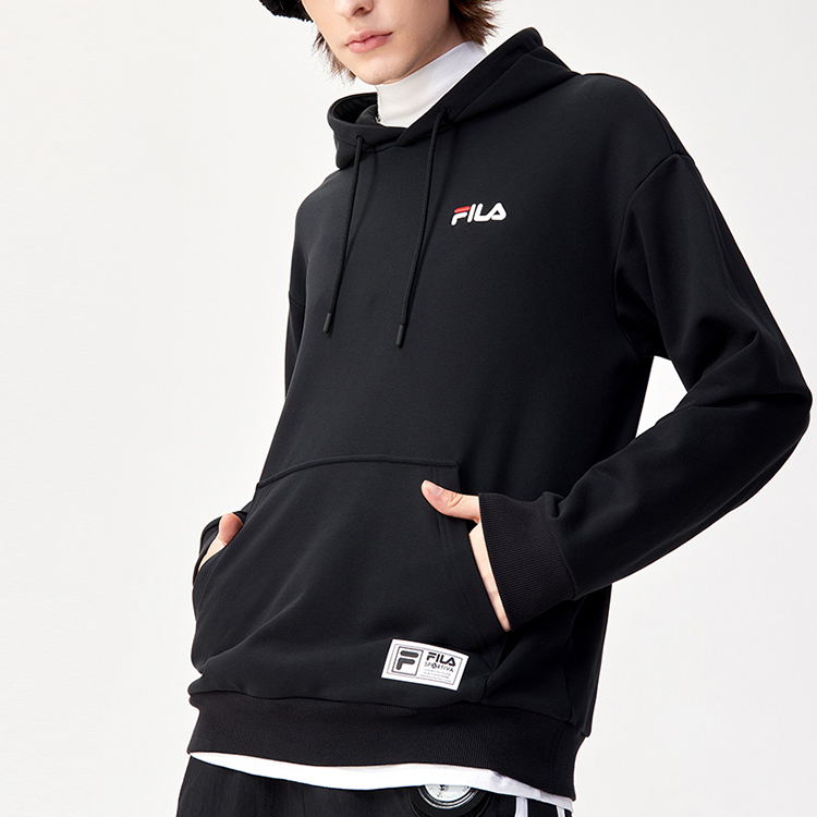 Sizing FILA FUSION 寬版深黑色圖案連帽上衣 T11M142214F-BK