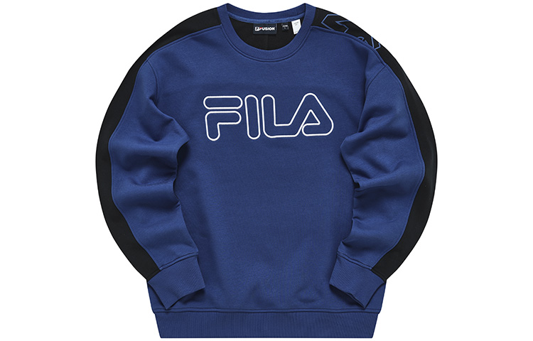 FILA Fusion Oversized Knit Pullover Sweatshirt Blue - Large Logo Print T11M241211FBU