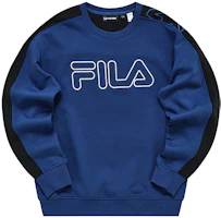 FILA Fusion Oversized Knit Pullover Sweatshirt Blue - Large Logo Print T11M241211FBU FILA Fusion Oversized Knit Pullover Sweatshirt Blue - Large Logo Print T11M241211FBU