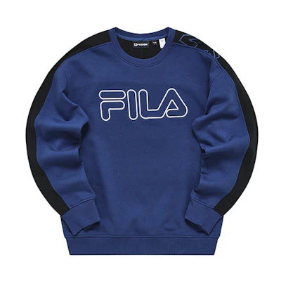 FILA Fusion Oversized Knit Pullover Sweatshirt Blue - Large Logo Print T11M241211FBU