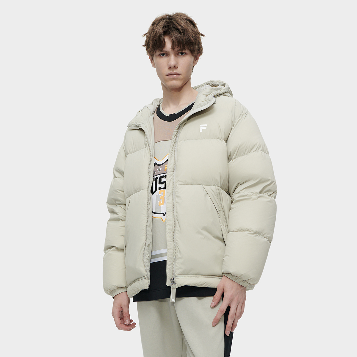 Shop 휠라 퓨전 RDS 시빅 그레이 다운 자켓 후디 - 스타일리시 & 따뜻함. T11M345909F-GY