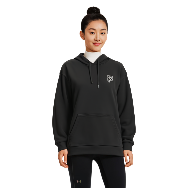 Shop FILA Fusion 復古黑色連帽衫 經典標誌印花 男女款 經典套頭款 T11U413207FBK