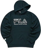 FILA FUSION Retro Logo Graphic Hoodie in Ocean Blue T11M141201F-DB FILA FUSION Retro Logo Graphic Hoodie in Ocean Blue T11M141201F-DB