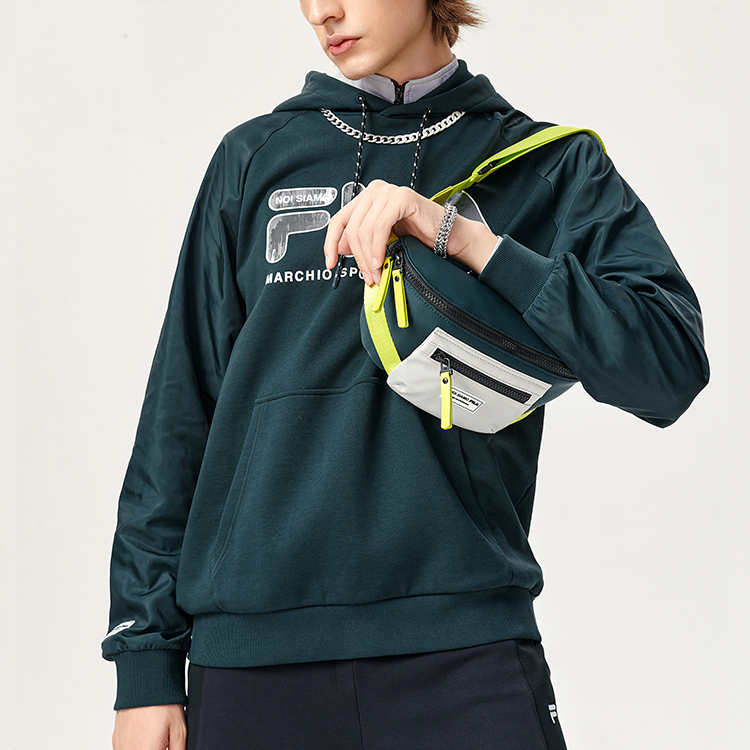 Shop FILA FUSION Retro Logo Hoodie Grafis Biru Laut T11M141201F-DB