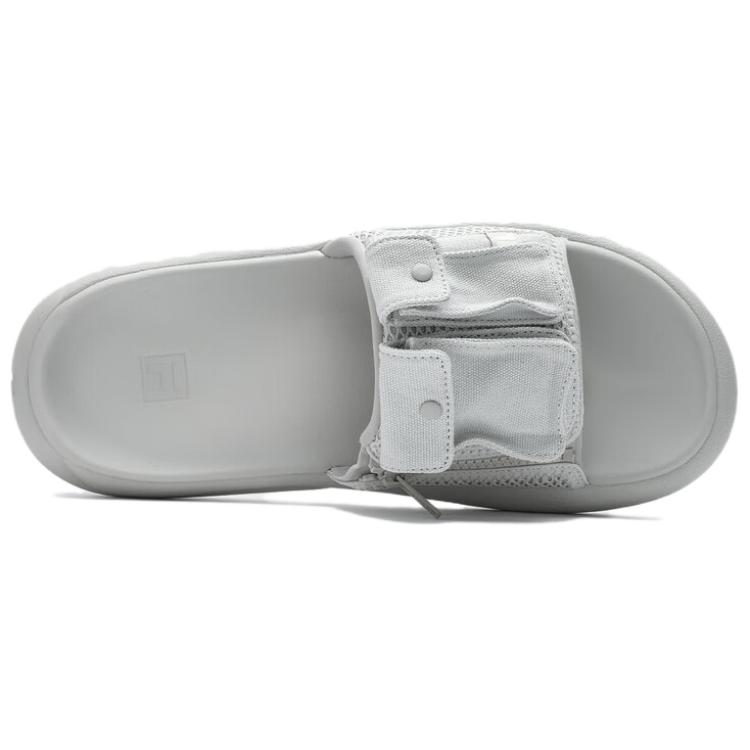 Shop FILA FUSION斐樂潮牌 舒適耐磨 靜音一字拖鞋 男款 灰色