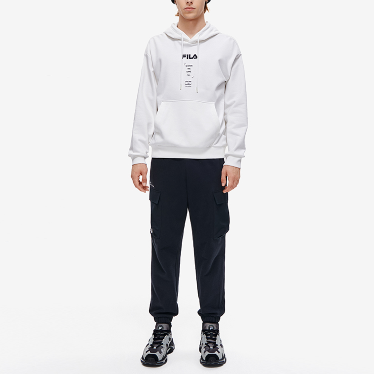 FILA Fusion Solid Letter Print Pullover Hoodie Standard White T11M241202FWT 圖 4