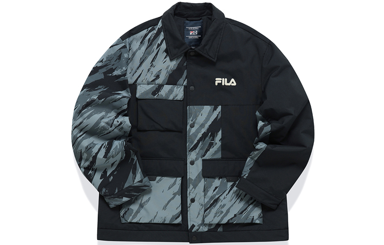 FILA FUSION Street Sport Colorblock Oversized Warm Padded Shirt Jacket Black Mens T11M211903F-BK