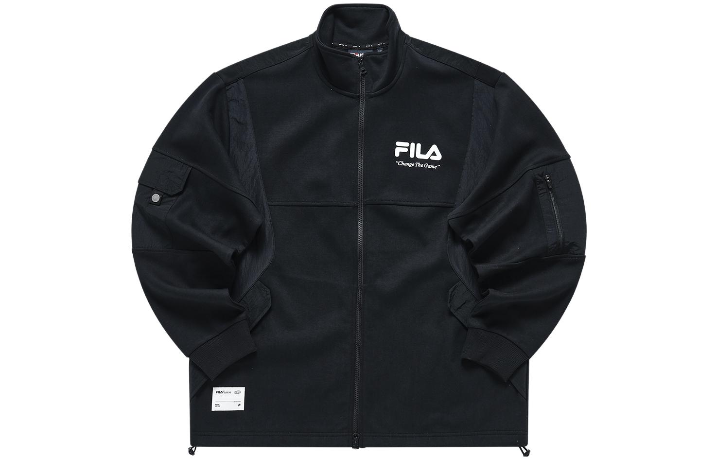 FILA FUSION Street Sport Logo Print Knit Bomber Jacket Black  T11M311501F-BK