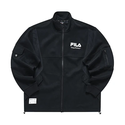 FILA FUSION Street Sport Logo Print Knit Bomber Jacket Black T11M311501F-BK