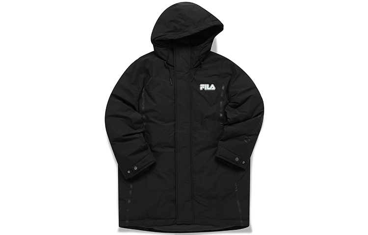 FILA FUSION Tokyo Studio Black Long Down Jacket with Warm Hooded Design. T11M146903F-BK
