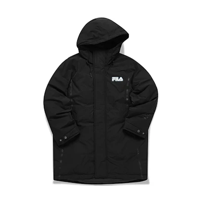 FILA FUSION Tokyo Studio Black Long Down Jacket with Warm Hooded Design. T11M146903F-BK