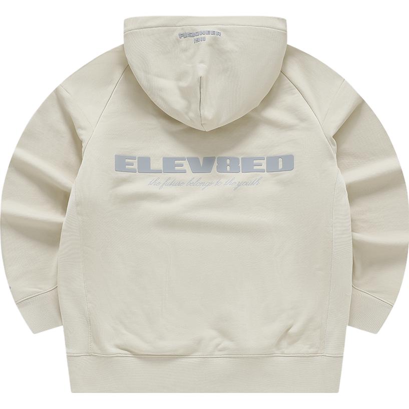 Lookbook FILA FUSION 男女連帽針織休閒衛衣 灰米色 時尚風格 T11U343202FBG