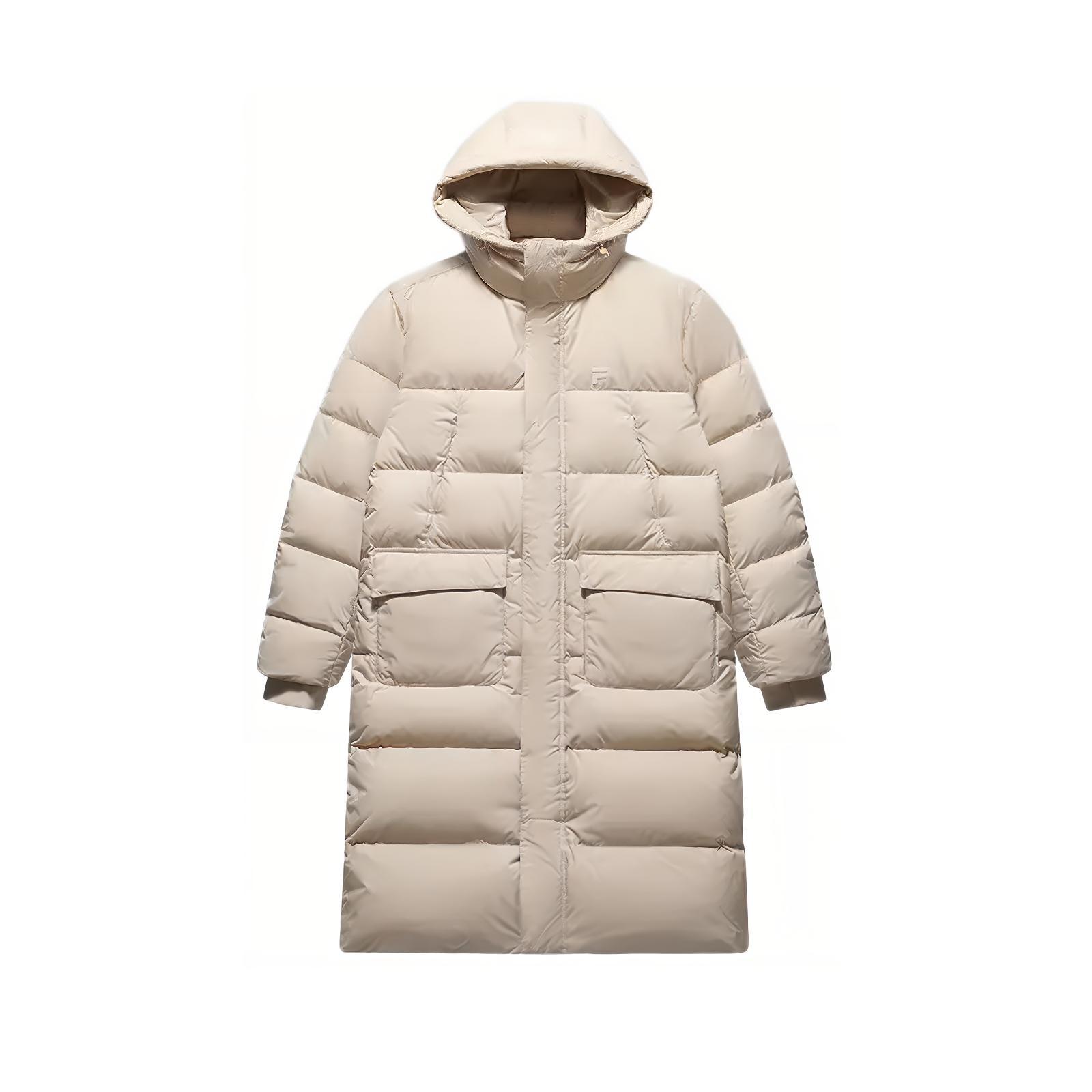 FILA Fusion Unisex Long Hooded Down Jacket Windproof Warm Beige Casual Style. T11U443903F-LK 圖 2