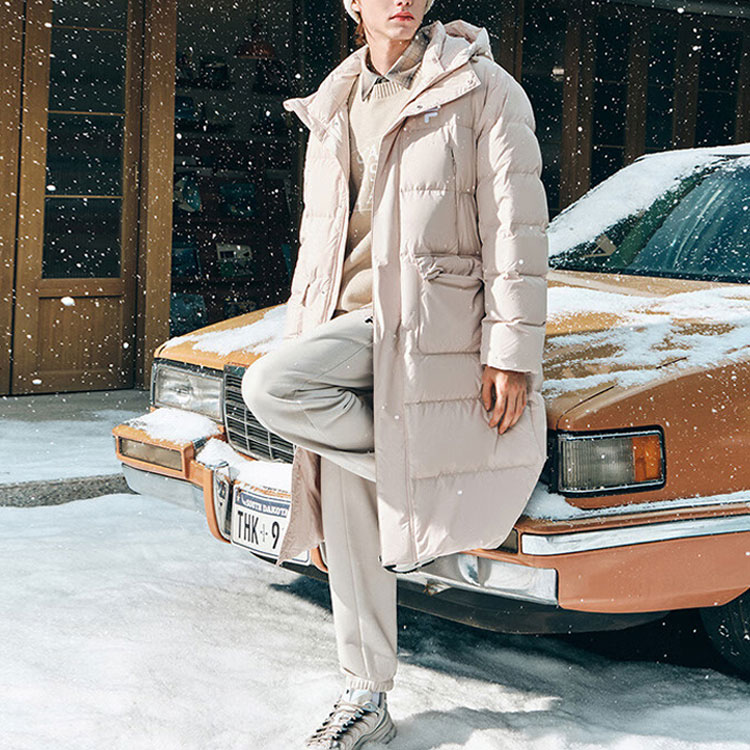 FILA Fusion Unisex Long Hooded Down Jacket Windproof Warm Beige Casual Style. T11U443903F-LK 圖 4