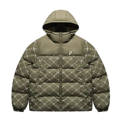 FILA Fusion Unisex Oversized Windproof Hooded Puffer Jacket - Butterfly Green. T11U443904F-KK