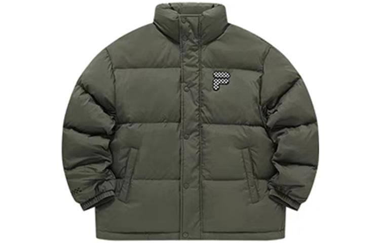 FILA Fusion Unisex Puffer Jacket Solid Logo High Neck Warm Down - Sangno Green. T11U343904F-GN