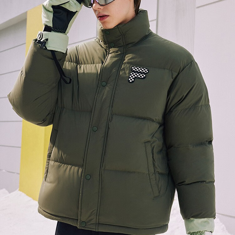 Shop FILA Fusion Unisex Puffer Jacket Solid Logo High Neck Warm Down - Sangno Green. T11U343904F-GN