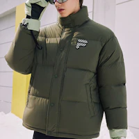 Shop FILA Fusion 男女高領保暖羽絨外套 經典LOGO - 桑野綠. T11U343904F-GN