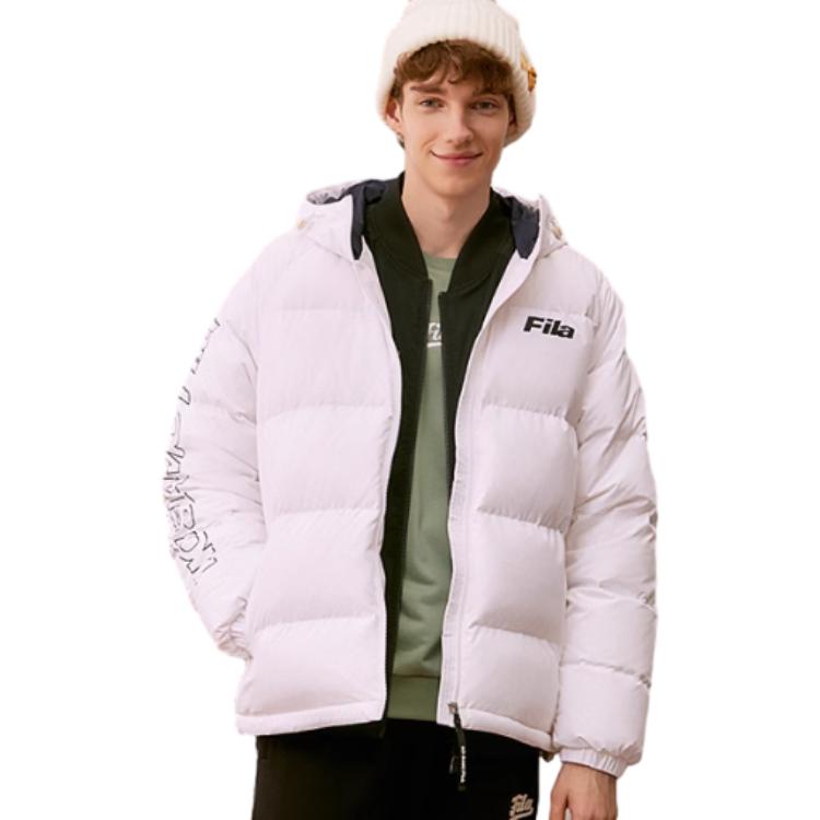Sizing FILA Fusion Unisex White Minimalist Windproof Puffer Down Jacket. T11U346901F-WT