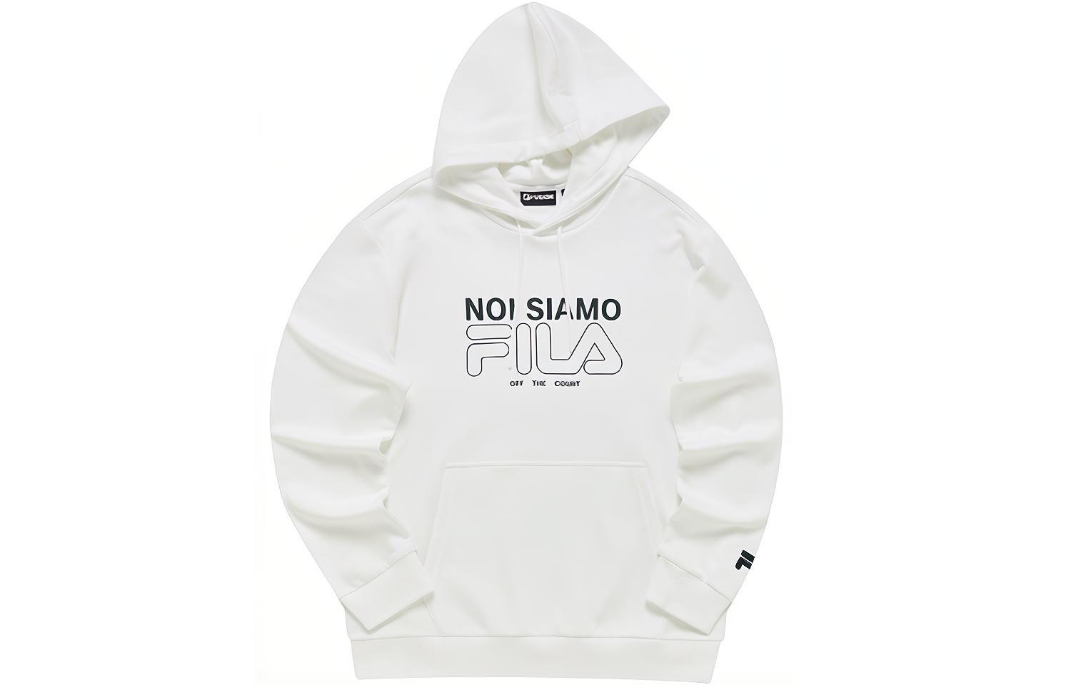 FILA FUSION White Hoodie with Minimalist Letter Print and Tennis Knit Design T11M243206FWT