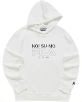 FILA FUSION White Hoodie with Minimalist Letter Print and Tennis Knit Design T11M243206FWT FILA FUSION White Hoodie with Minimalist Letter Print and Tennis Knit Design T11M243206FWT