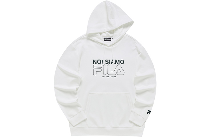 Order 휠라 퓨전 화이트 후디 미니멀 레터 프린트 및 테니스 니트 디자인 T11M243206FWT