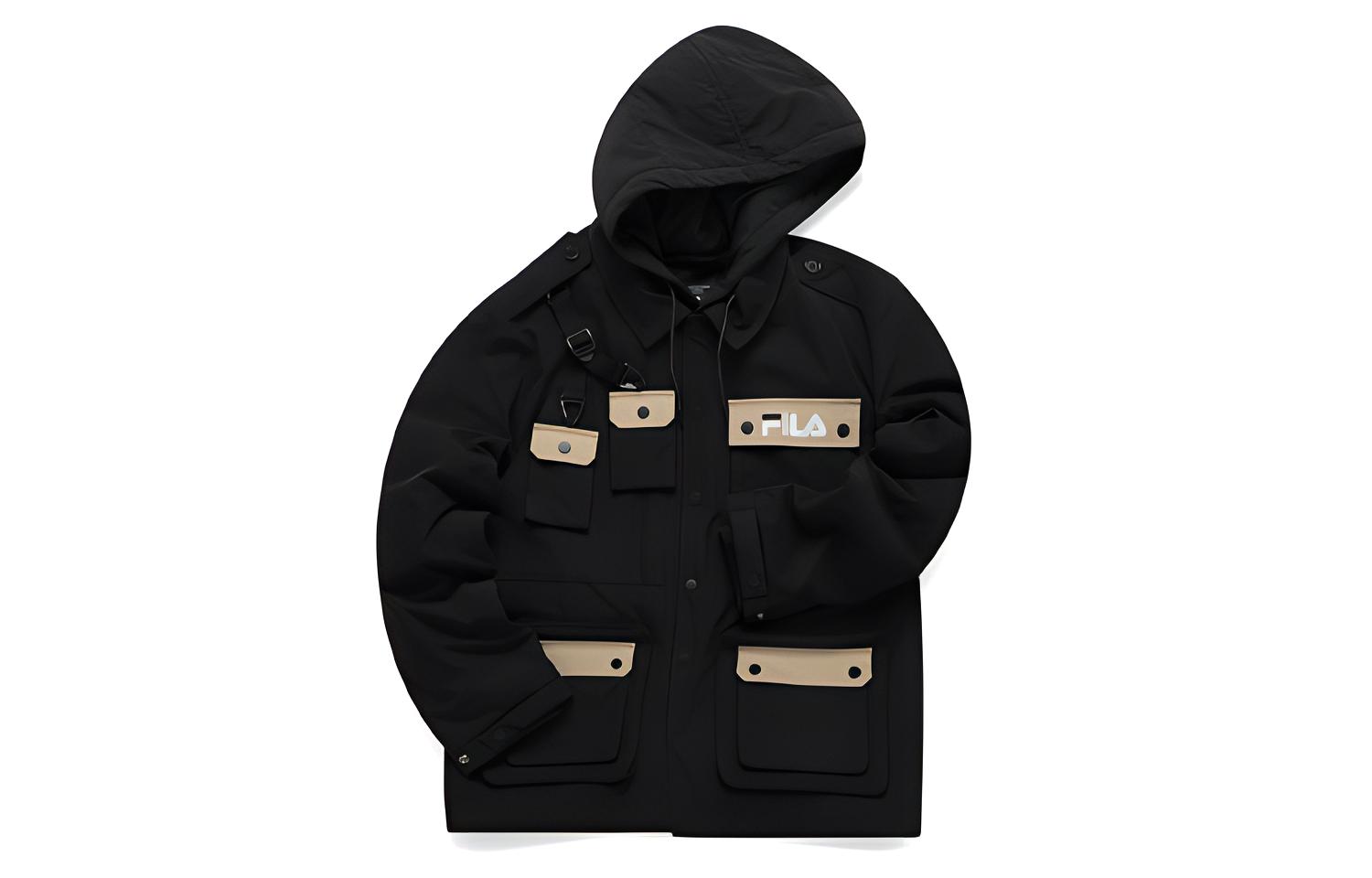 FILA FUSION Winter Black Hooded Cotton Jacket Two-Piece Set T11M113901F-BK
