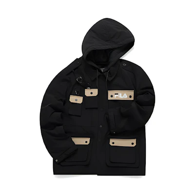 FILA FUSION Winter Black Hooded Cotton Jacket Two-Piece Set T11M113901F-BK