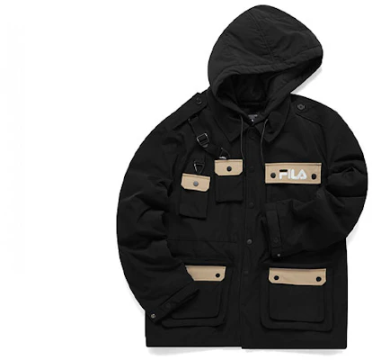 FILA FUSION 冬用ブラックフード付きコットンジャケット2点セット T11M113901F-BK Order FILA FUSION 冬用ブラックフード付きコットンジャケット2点セット T11M113901F-BK