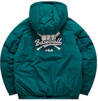 FILA Fusion Winter Puffer Jacket with Logo Print in Far Mountain Green. T11M042902F-DG FILA Fusion Winter Puffer Jacket with Logo Print in Far Mountain Green. T11M042902F-DG