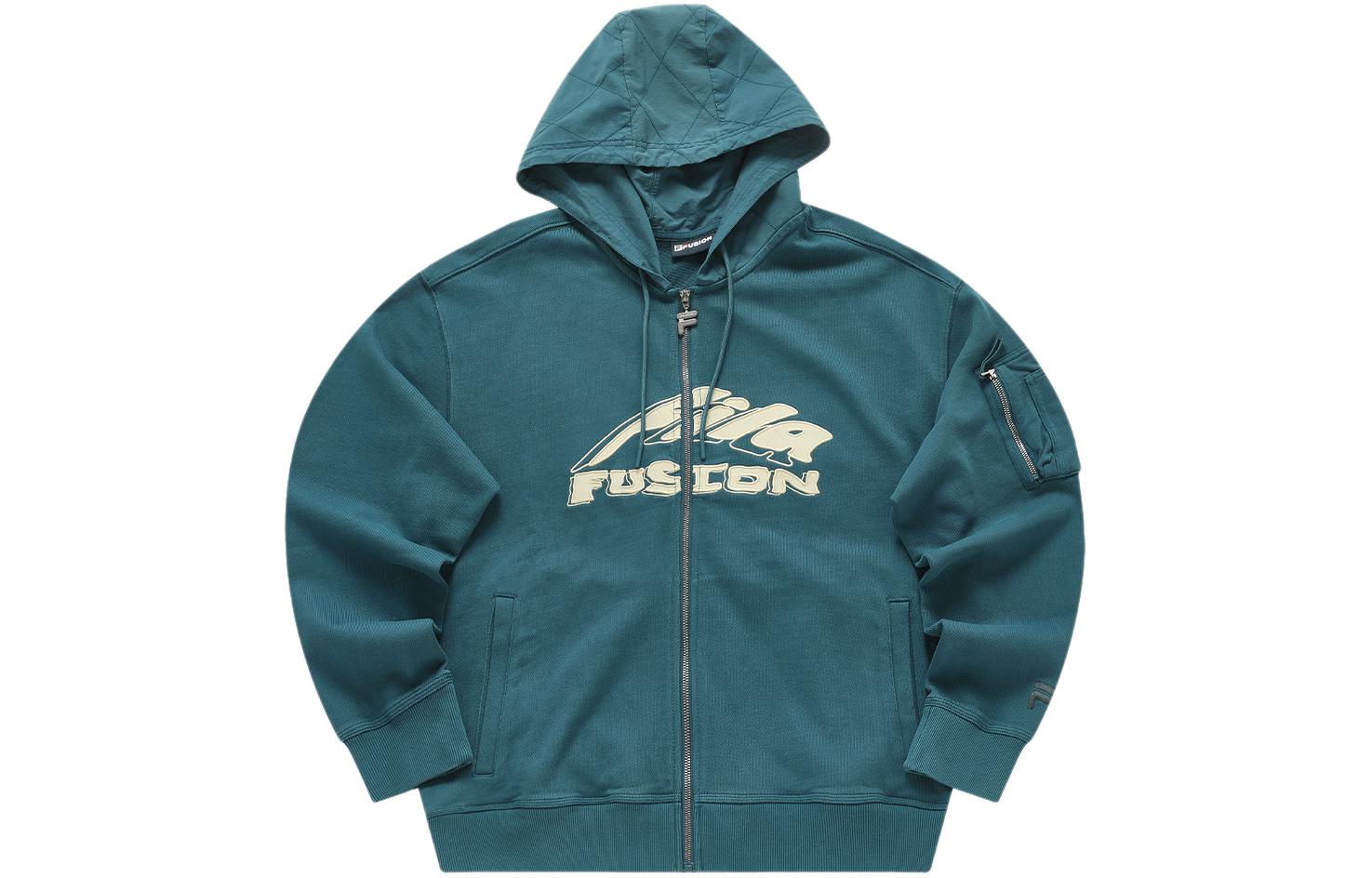 FILA Fusion Workwear Logo Print Hooded Knit Jacket Deep Forest Green Unisex T11U413504F-DG