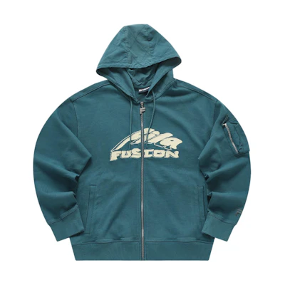 FILA Fusion Workwear Logo Print Hooded Knit Jacket Deep Forest Green Unisex T11U413504F-DG