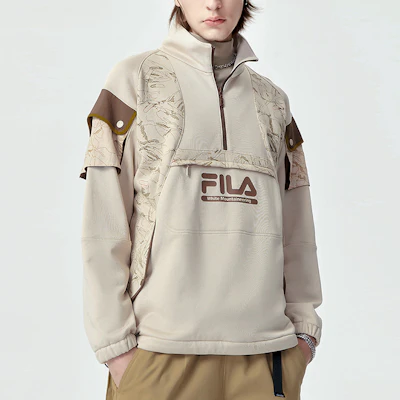 FILA FUSION x 白山拼色高領半拉鏈休閒上衣 棕色 男款 T11M147202F-LK Details for FILA FUSION x 白山拼色高領半拉鏈休閒上衣 棕色 男款 T11M147202F-LK