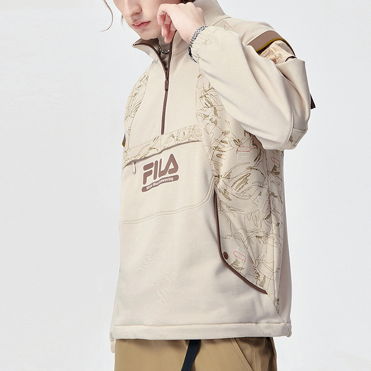 Sizing FILA FUSION x 白山拼色高領半拉鏈休閒上衣 棕色 男款 T11M147202F-LK