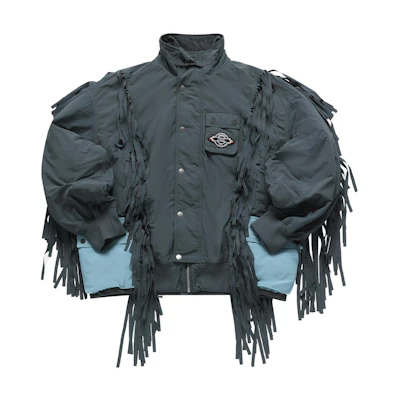 FILA FUSION FACETASM Colorblock Fringe Oversized Jacket - Dark Gray. T11M347902F-GY