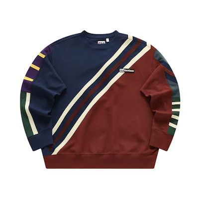 FILA Fusion FACETASM Stripe Patchwork Crewneck Sweatshirt Unisex - Hannes Blue T11U417202F-NV