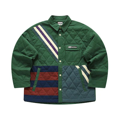 FILA Fusion FACETASM Striped Loose Fit Patchwork Cotton Jacket Pine Needle Green. T11U417902F-GN