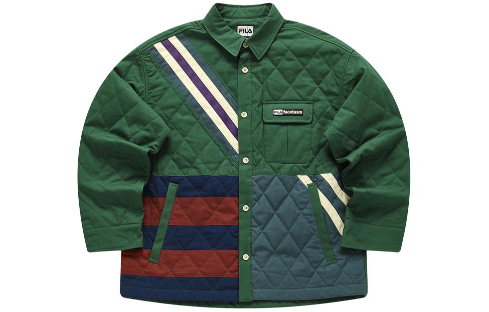 Order FILA Fusion x FACETASM Jaket Katun Patchwork Longgar Hijau Pine Needle. T11U417902F-GN